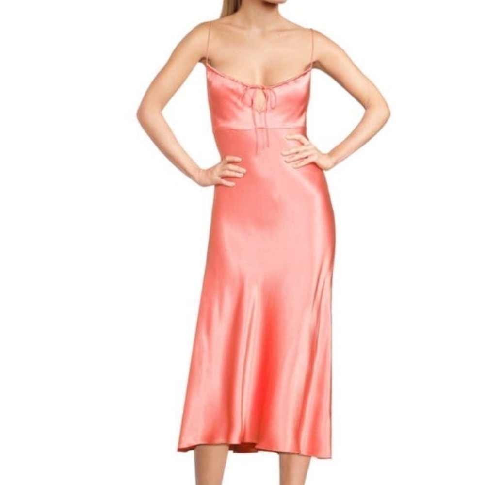 Rails Laramie Satin Coral Pink Tie Front Strappy Midi Maxi A-line Slip Dress XS